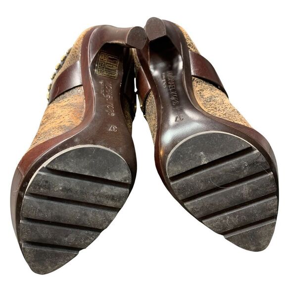 Rare! Michael Kors Brown Stiletto Platform Leather Boots - Picture 6 of 16